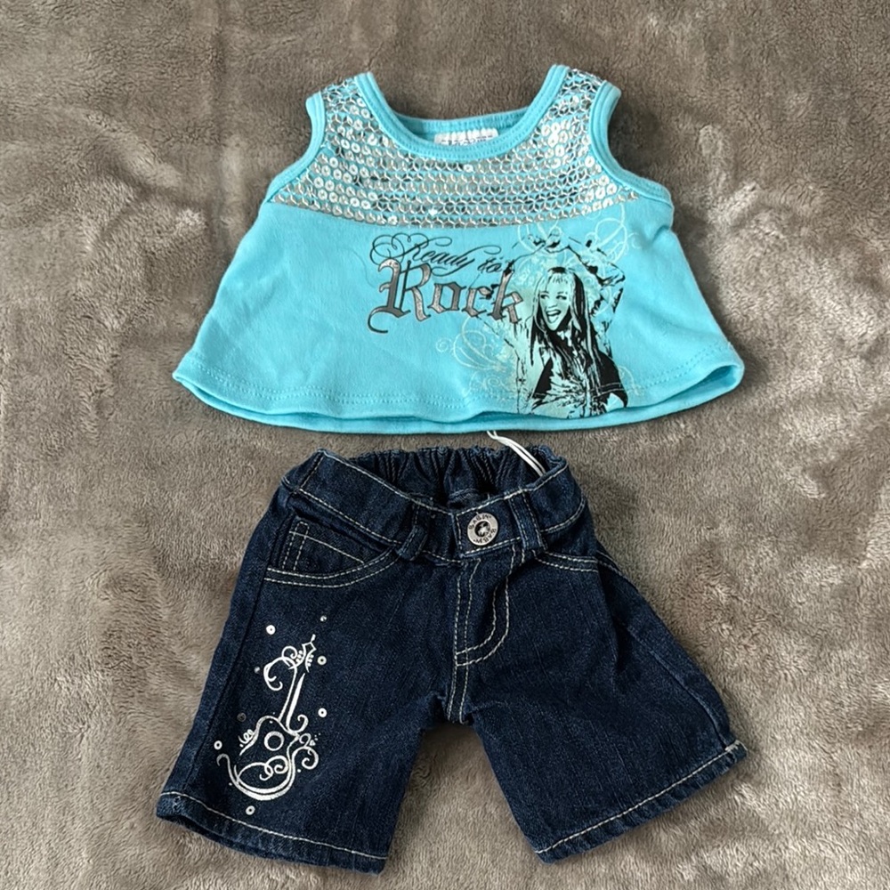Rock Graphic Tank and Denim Shorts Set